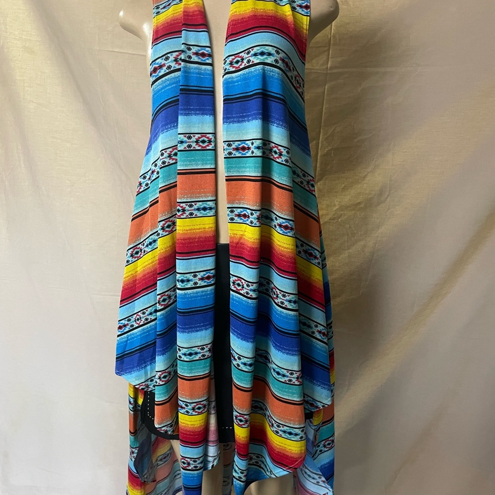 #0060-L&B Striped Knit southwestern – style SERAPE fashion vest Red, Black, Blue
